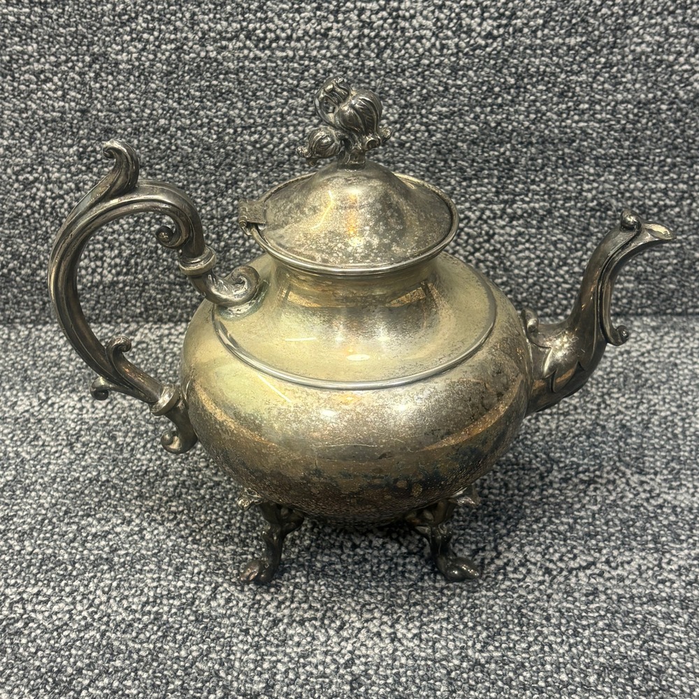 Teapot Silver Plated Victorian Footed Ornate Antique